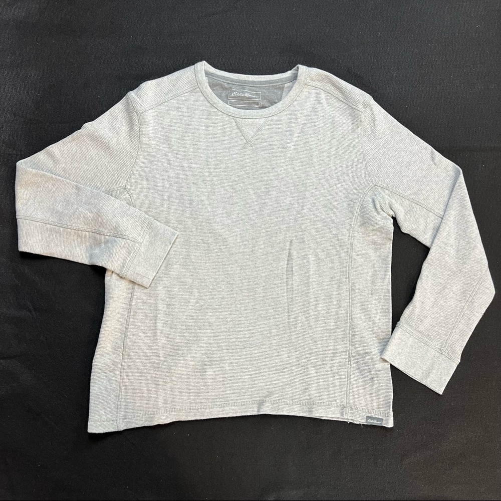 Eddie Bauer Shirt Mens L Large Gray Thermal Waffle Long Sleeve Crew Neck Warm